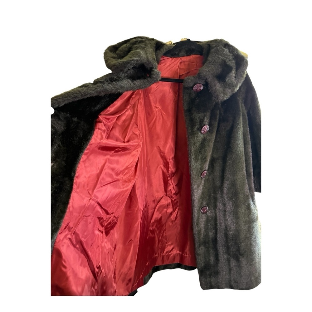 Vintage Brown Faux Fur L Coat Rich Espresso Glam Mob Wife Aesthetic Outerwear - Picture 5 of 10